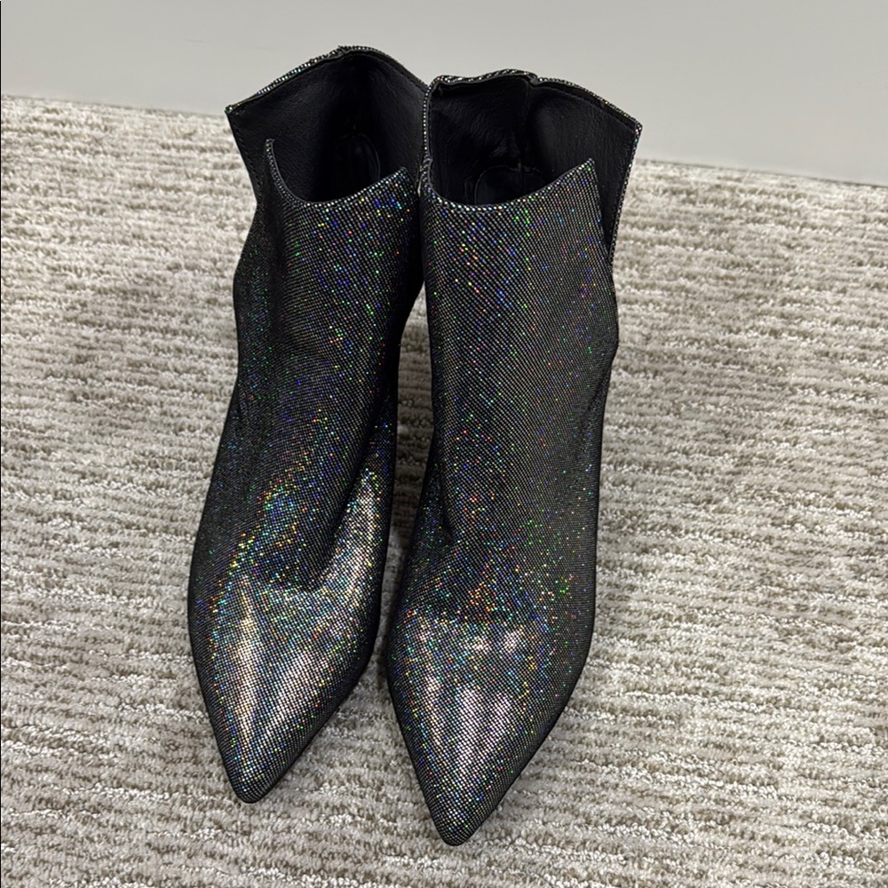 Made in Italy Size 9.5 Black Glitter Ankle Boots